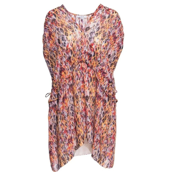 IRO Orange Plum Ohno Abstract Tropical Print Dress Flowy Tie Waist Sleeveless - Picture 6 of 14